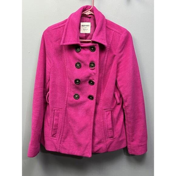 Old Navy Pink‎ Button Down Fleece Pea Coat Womens Medium - Picture 1 of 7